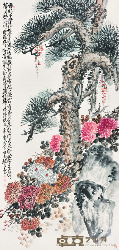 赵云壑 松菊图 219×103 每幅20