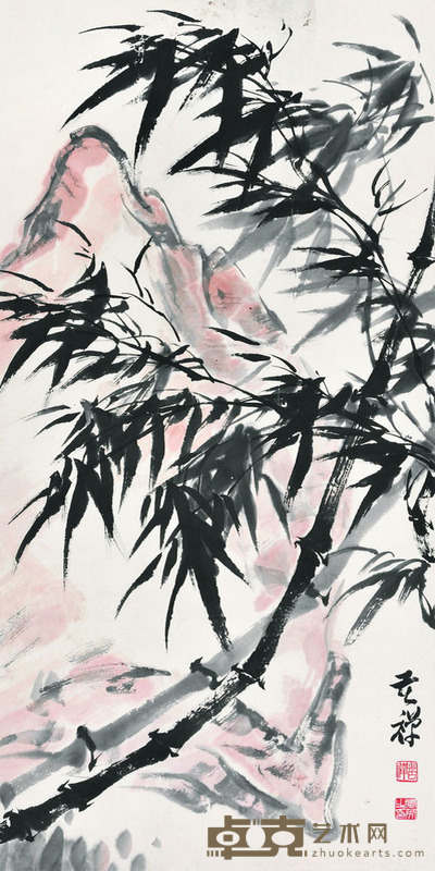 李苦禅 竹石图 96×48 每幅4.2