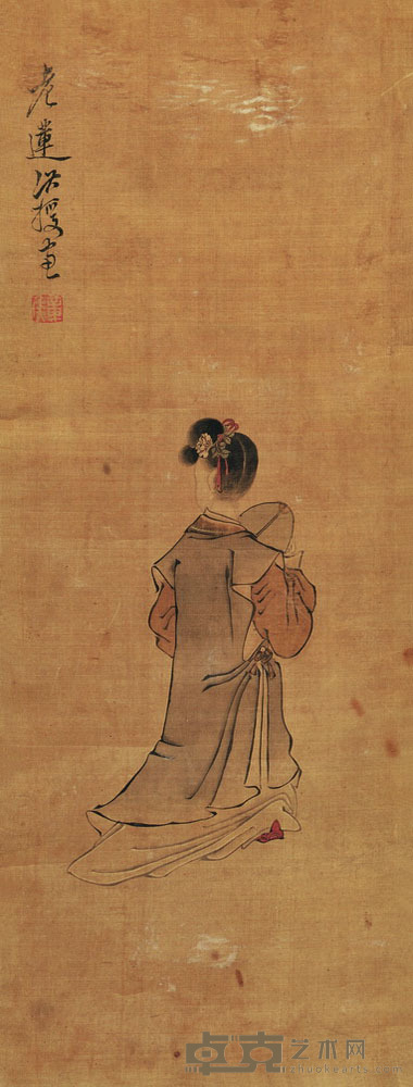 陈洪绶 执扇仕女图 53×21 每幅1