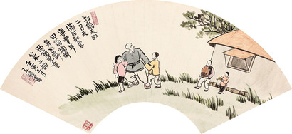 丰子恺 人物扇面镜片