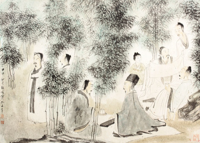 傅抱石 竹林琴弦镜片