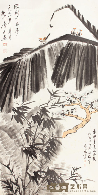 陆俨少、唐云 花鸟立轴 131×66