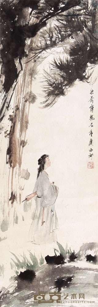 傅抱石 山水人物立轴 69×22