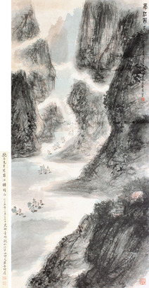 傅抱石 蜀江图立轴