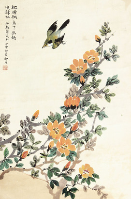 陆抑非 花鸟立轴