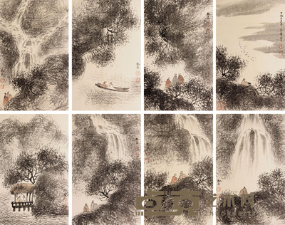 傅抱石 山水人物册页 40×25×8