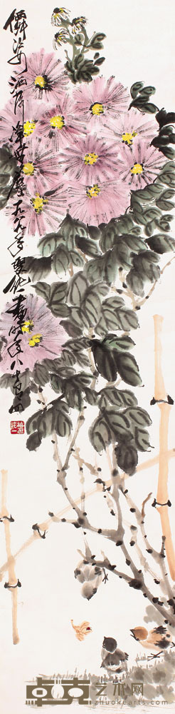 梅肫一 花卉立轴 135×33