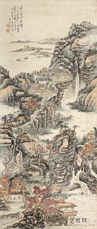 石溪 山水立轴 150×63