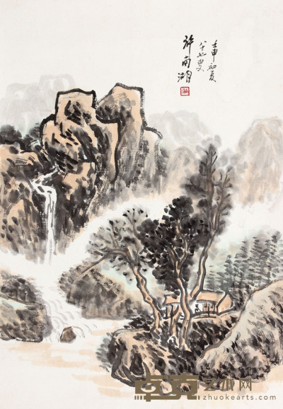 许南湖 山水镜片 34×24
