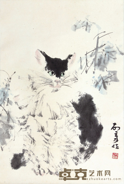 杨列章 猫立轴 65×44