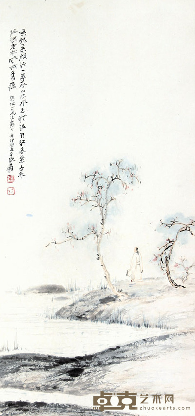 张大千 山水人物立轴 55×26