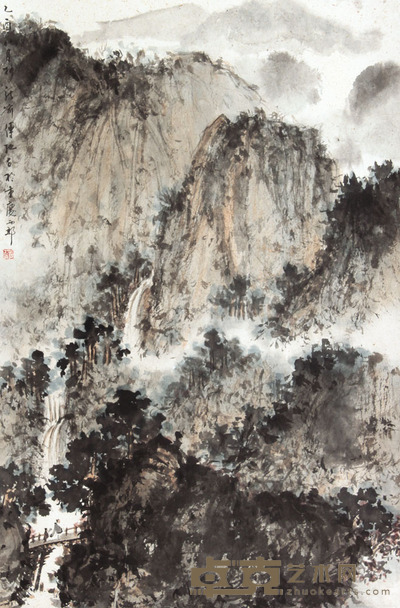 傅抱石 山水人物立轴 54×26