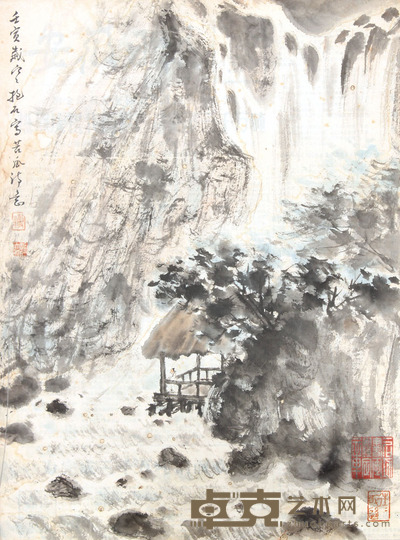 傅抱石 山水镜框 44×34