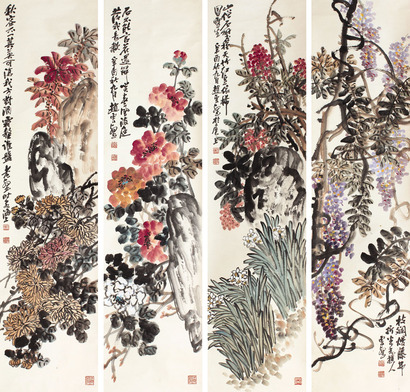 赵云壑 花卉四屏立轴