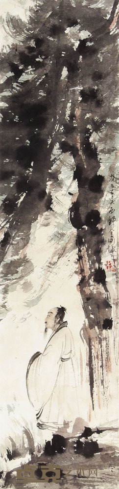 傅抱石 山水立轴 68×17