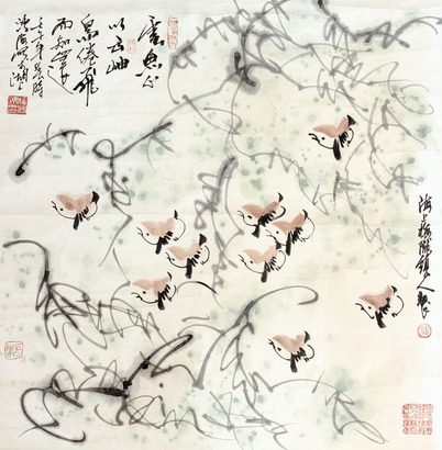 潘鸿海 花鸟立轴