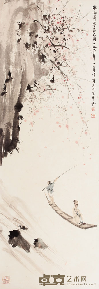 傅抱石 山水人物立轴 101×35