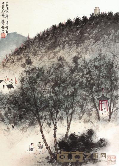 傅抱石 山水人物镜片 42×30