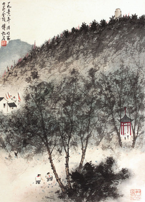 傅抱石 山水人物镜片