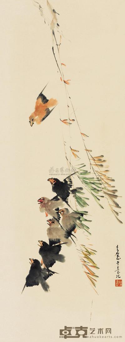 孙多慈 春柳引得群鸟飞 立轴 95×35cm