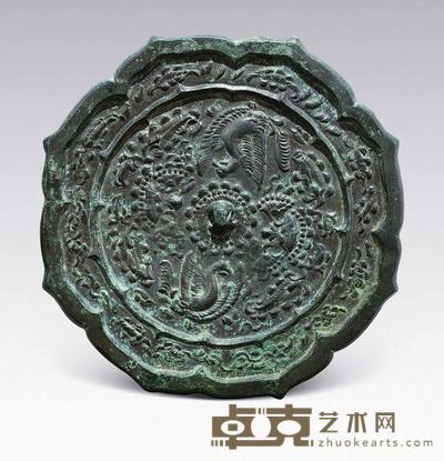 凤凰花卉菱花镜 直径16.8cm