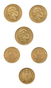 1872年、1884年、1886年德国20马克金币各一枚