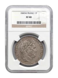 1845年法国刘易斯国王像五法郎银币一枚