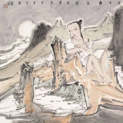 张望 月下喜鱼图 镜片