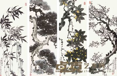 力群 花卉 四屏 136×50cm×4