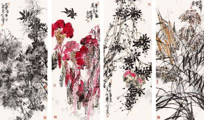 于光华 花卉 四屏