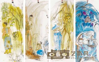 王彦萍 人物 四屏 136×50cm×4