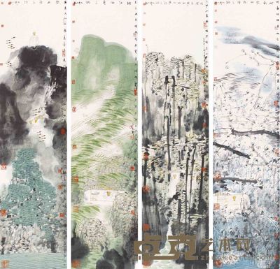 卢禹舜 山水 四屏 136×50cm×4