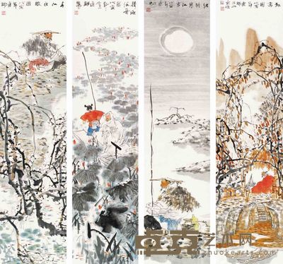 纪连彬 人物 四屏 180×48cm×4