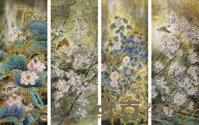 师行坤 花卉 四屏 136×50cm×4