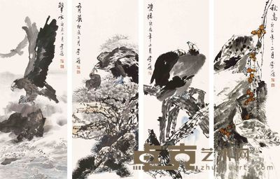 李巍 花鸟 四屏 136×50cm×4