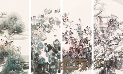 李乃宙 人物 四屏 136×50cm×4