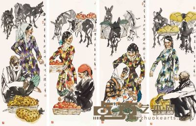 李宝峰 人物 四屏 136×50cm×4