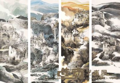 李桂泱 山水 四屏 136×50cm×4