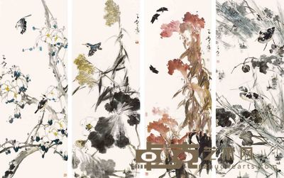 陈鹏 花鸟 四屏 136×50cm×4