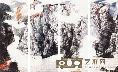 邵声朗 山水 四屏 136×50cm×4