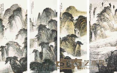 陆大有 山水 四屏 136×50cm×4