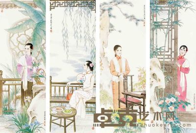 宋忠元 人物 四屏 136×46cm×4