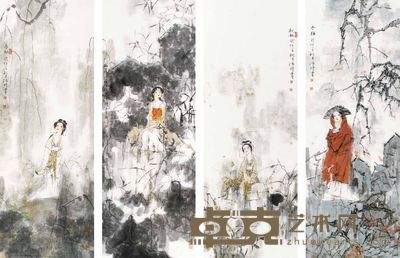杨沛璋 人物 四屏 136×50cm×4
