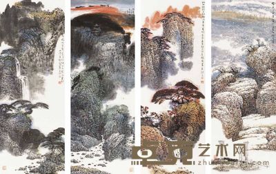 张俊 山水 四屏 136×50cm×4