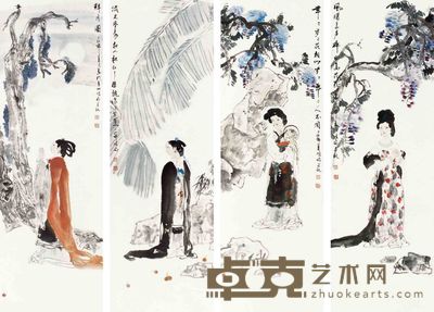张鸿飞 人物 四屏 136×48cm×4