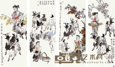 张峻德 人物 四屏 136×50cm×4