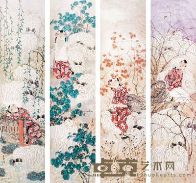 张玉华 人物 四屏 180×48cm×4