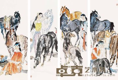 张宏宾 人物 四屏 136×50cm×4