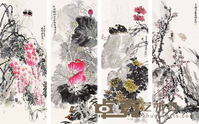 张鸿君 花鸟 四屏 136×50cm×4