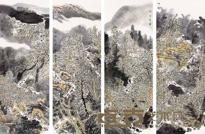 张复兴 山水 四屏 136×50cm×4